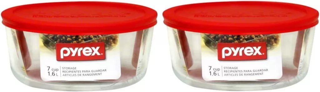 Pyrex, Clear, Plus 7-Cup Round Storage Dish with Red Plastic Cover Pack of 2 Containers