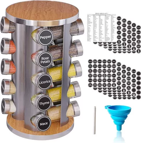 New England Stories Revolving Spice Rack Set with 20 Spice Jars