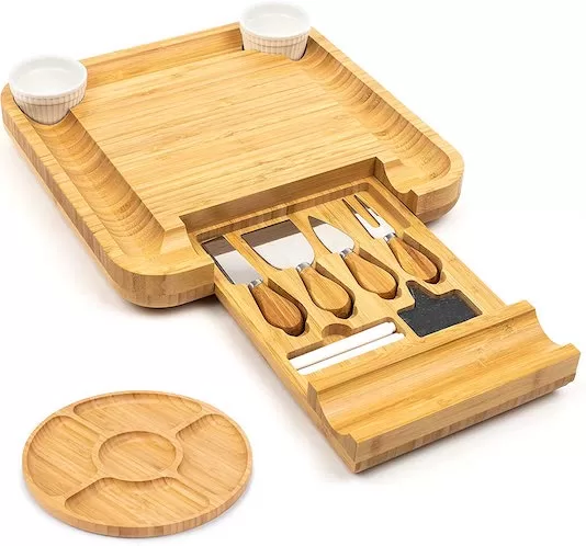 SMIRLY Bamboo Cheese Board and Knife Set