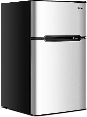 Costway 2-Door Mini Freezer Cooler Fridge with Reversible Door